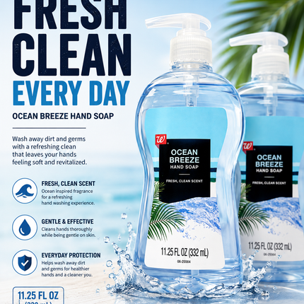 Walgreens Ocean Breeze Liquid Hand Soap, 11.25 fl oz – 2 Pack