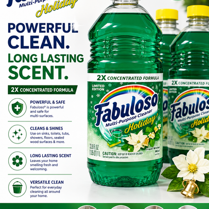 Fabuloso Holiday Multi-Purpose Cleaner, Fresh Winter Mist – 33.8 fl oz (1 L)