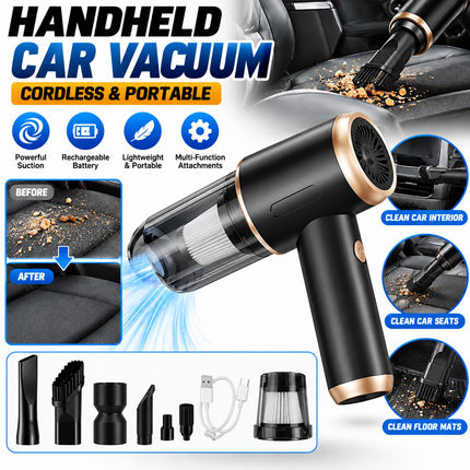 Portable Cordless Handheld Vacuum cleaner with USB Charging and Attachments- Black and Gold