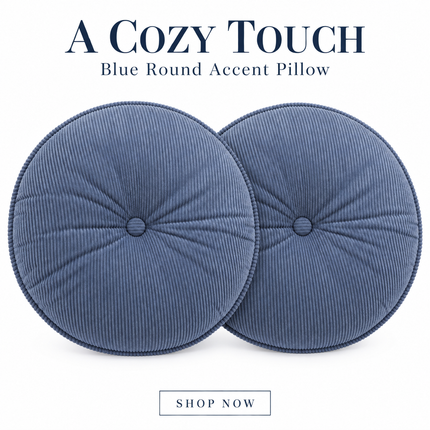 2 Blue Round Corduroy Floor Cushion – Soft Tufted Seating Pillow
