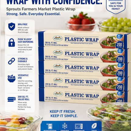 Sprouts Plastic Food Wrap, BPA-Free, 200 Sq. Ft. Roll