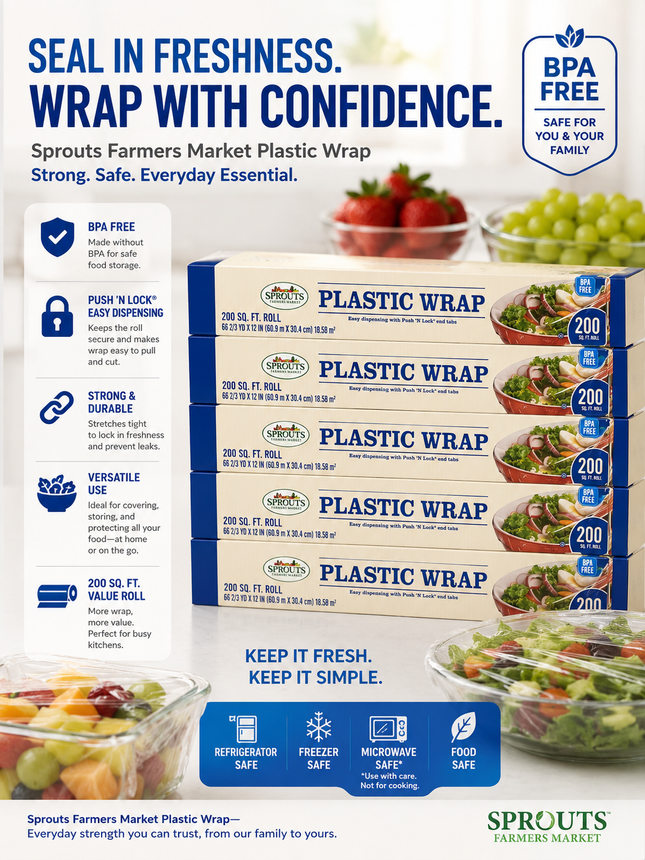 Sprouts Plastic Food Wrap, BPA-Free, 200 Sq. Ft. Roll