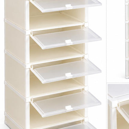 Stackable Plastic Shoe Storage Boxes w/ Drawers, 6pc White/Clear 11x11x33"