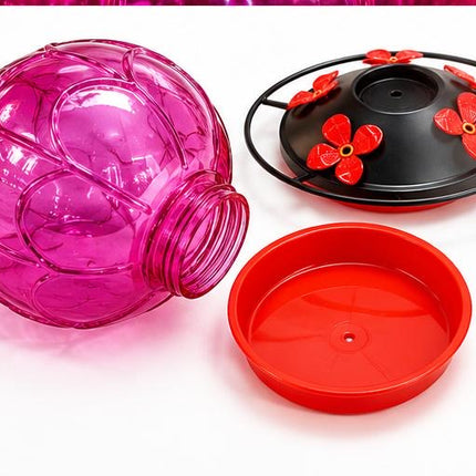 Pink Hanging Hummingbird Feeder with Flower Feeding Ports & Perch Ring