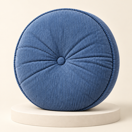 2 Blue Round Corduroy Floor Cushion – Soft Tufted Seating Pillow