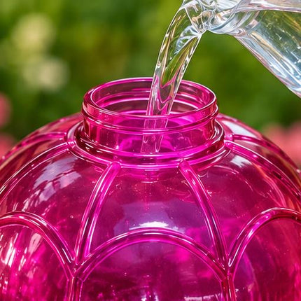 Pink Hanging Hummingbird Feeder with Flower Feeding Ports & Perch Ring