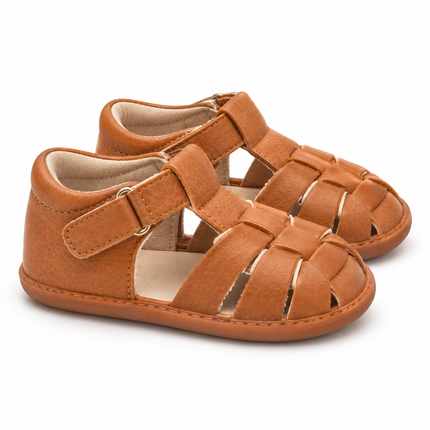 Cognac Woven Baby Fisherman Sandals – Closed-Toe Soft-Sole Shoes