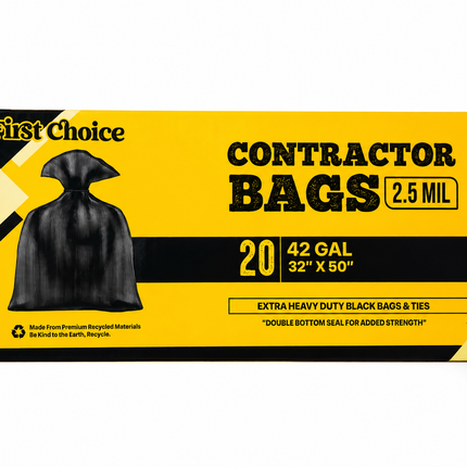 First Choice 42-Gallon Extra Heavy Duty Contractor Bags, 2.5 Mil – 20 Count