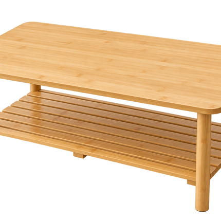 Natural Bamboo Coffee Table with Lower Storage Shelf
