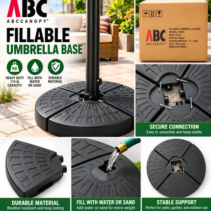 ABCCANOPY 4-Piece Fillable Patio Umbrella Base – Black, 115 lb Capacity