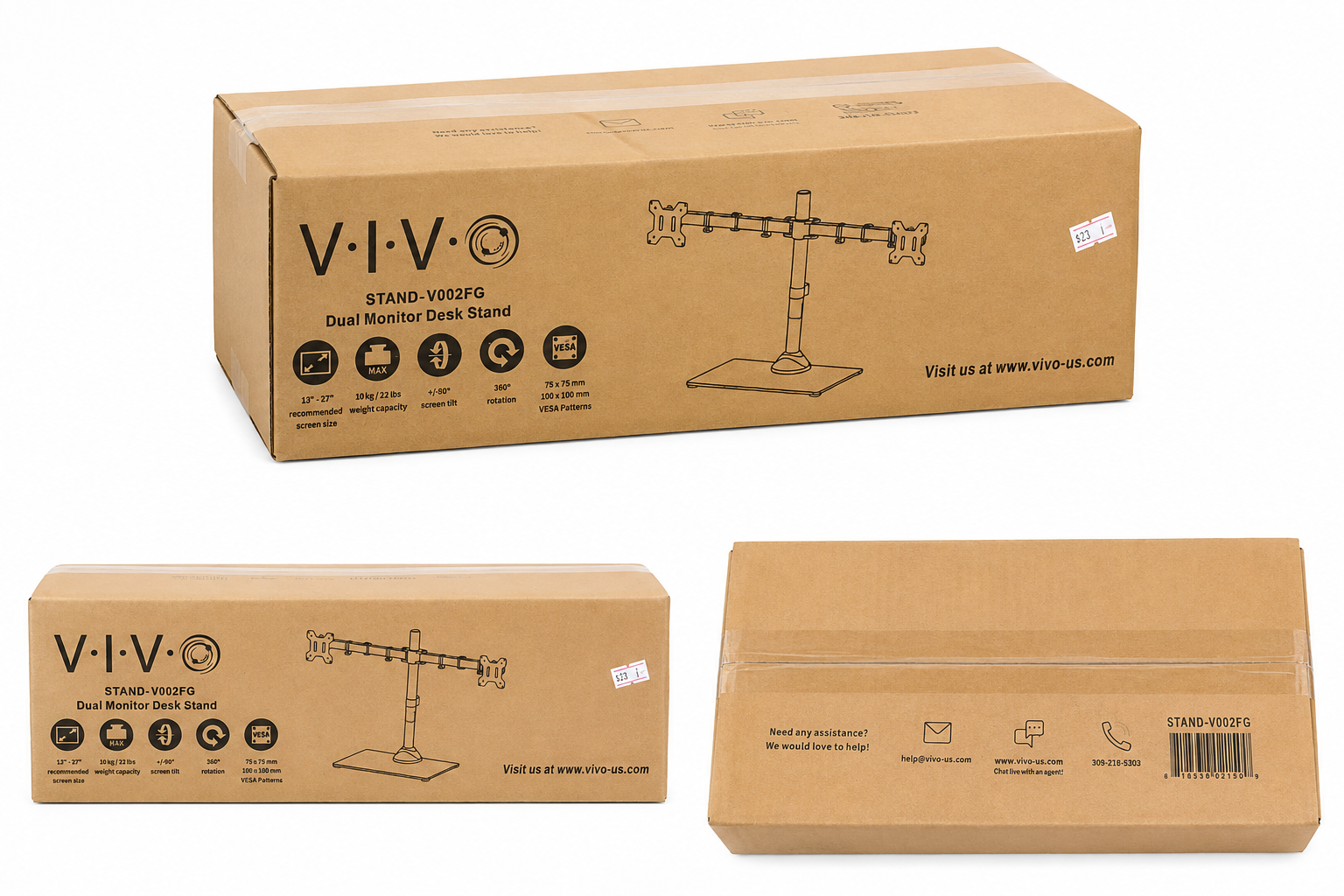 VIVO STAND-V002FG Dual Monitor Desk Stand – 13”–27” Screens