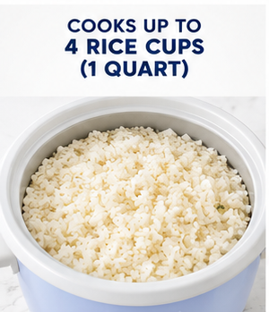 Aroma 4-Cup Rice & Grain Cooker CoreCoat Ceramic Pot Blue w/Steam Tray 300W