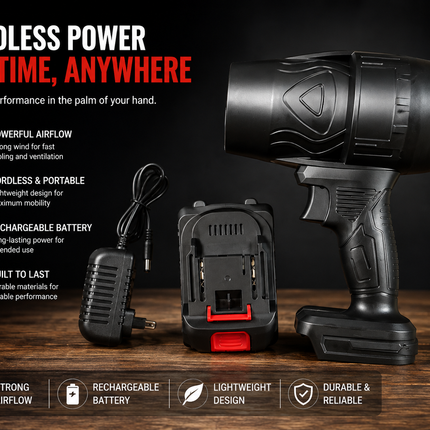 Cordless Rechargeable Handheld High-Power Fan with Battery & Charger
