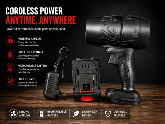 Cordless Rechargeable Handheld High-Power Fan with Battery & Charger