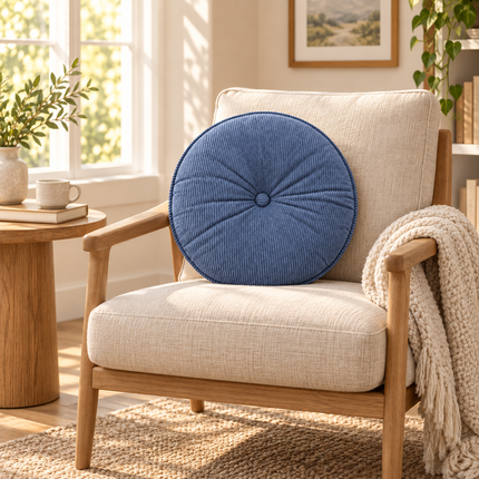 2 Blue Round Corduroy Floor Cushion – Soft Tufted Seating Pillow