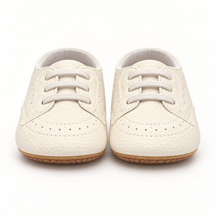 My Baby Ivory Lace-Up Crib Shoes with Brown Textured Soles