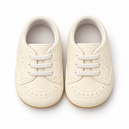 My Baby Ivory Lace-Up Crib Shoes with Brown Textured Soles