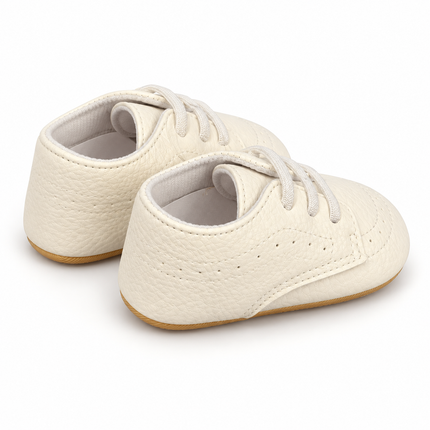 My Baby Ivory Lace-Up Crib Shoes with Brown Textured Soles