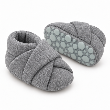 Gray Baby Soft-Sole Slip-On Shoes with Non-Slip Grip – 6–12 Months