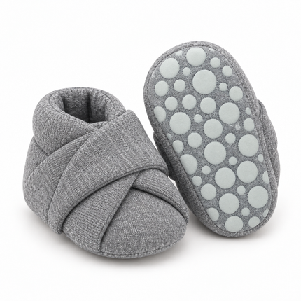 Gray Baby Soft-Sole Slip-On Shoes with Non-Slip Grip – 6–12 Months