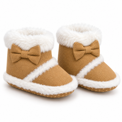 Tan Faux-Fur Baby Winter Booties with Bow