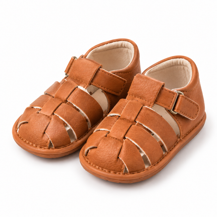 Cognac Woven Baby Fisherman Sandals – Closed-Toe Soft-Sole Shoes