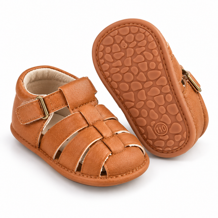 Cognac Woven Baby Fisherman Sandals – Closed-Toe Soft-Sole Shoes