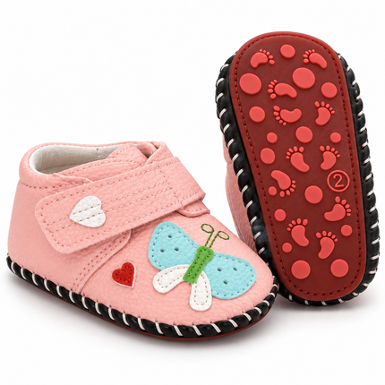 Pink Butterfly Baby Shoes with Velcro Straps