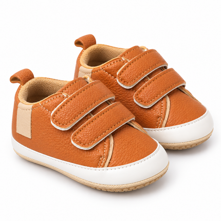 Cognac Brown Baby Sneakers with Double Velcro Straps