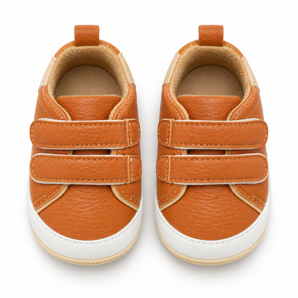 Cognac Brown Baby Sneakers with Double Velcro Straps