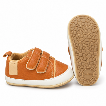 Cognac Brown Baby Sneakers with Double Velcro Straps