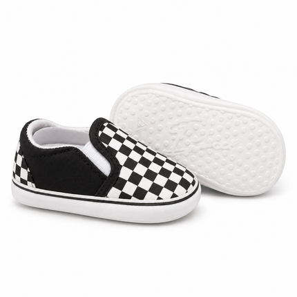 Black & White Checkerboard Baby Slip-On Shoes