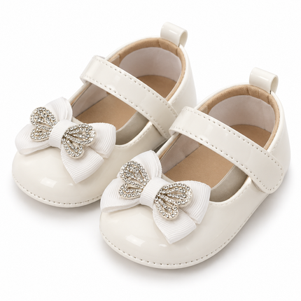 Ivory Baby Mary Jane Shoes with Rhinestone Butterfly Bows
