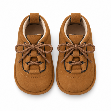 Chestnut Brown Baby Suede Lace-Up Shoes