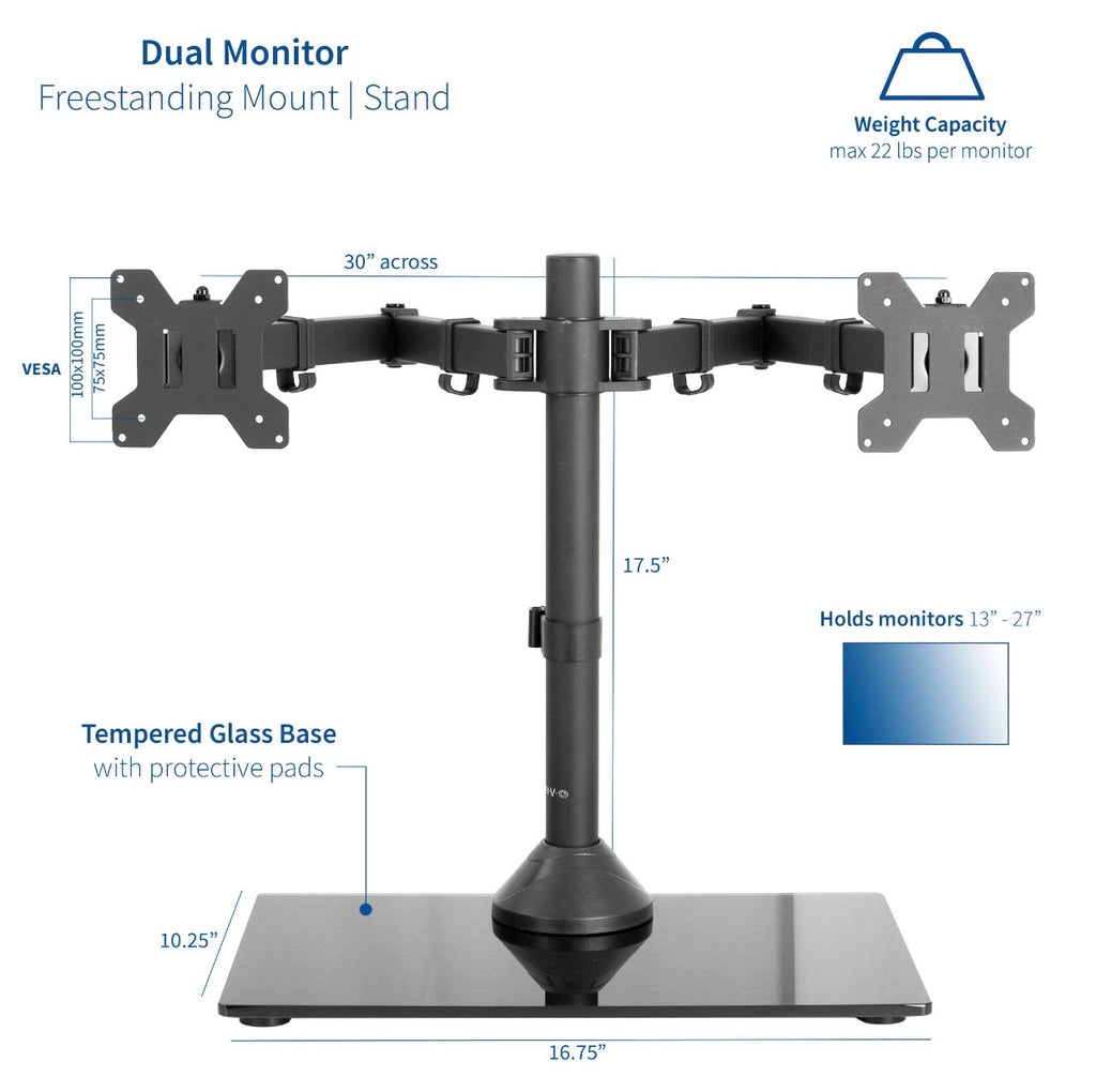 VIVO STAND-V002FG Dual Monitor Desk Stand – 13”–27” Screens
