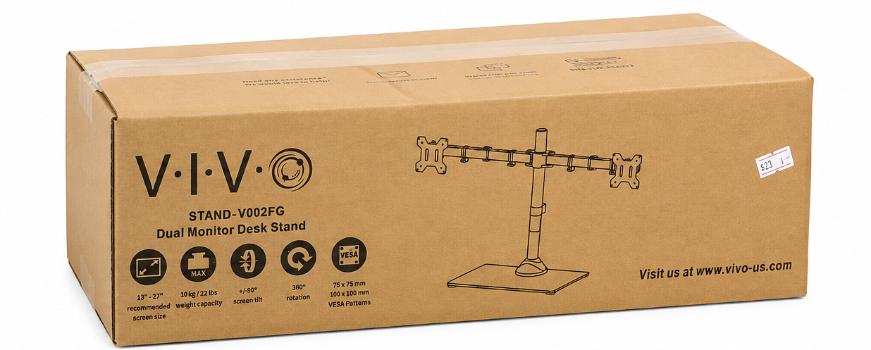 VIVO STAND-V002FG Dual Monitor Desk Stand – 13”–27” Screens